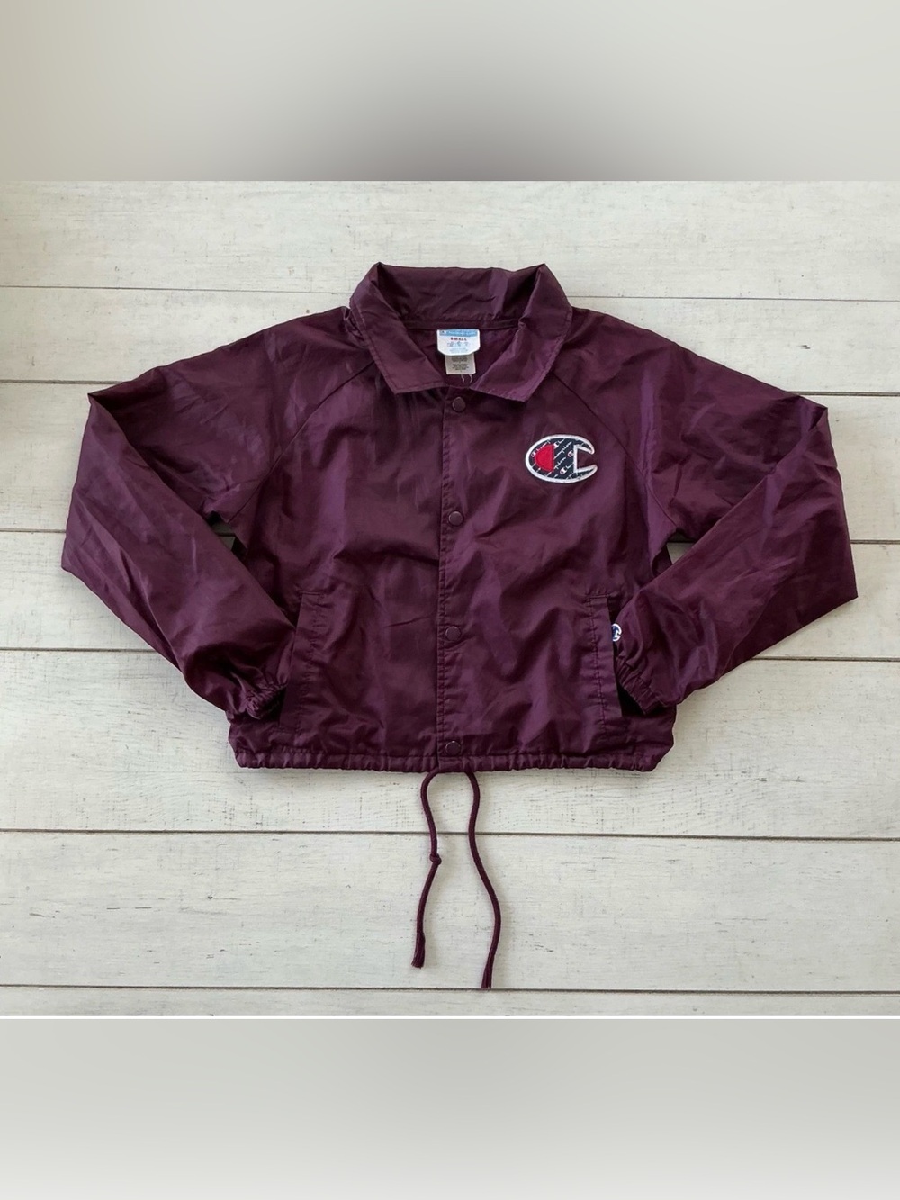 Champion Womens Coach Jacket Windbreaker Burgundy Maroon Logo Small‎ JL0334 X9J
